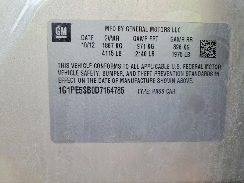 Aukcja sprzedaży 2013 Chevrolet Cruze, vin: 1G1PE5SB0D7164785, numer aukcji: 48327916