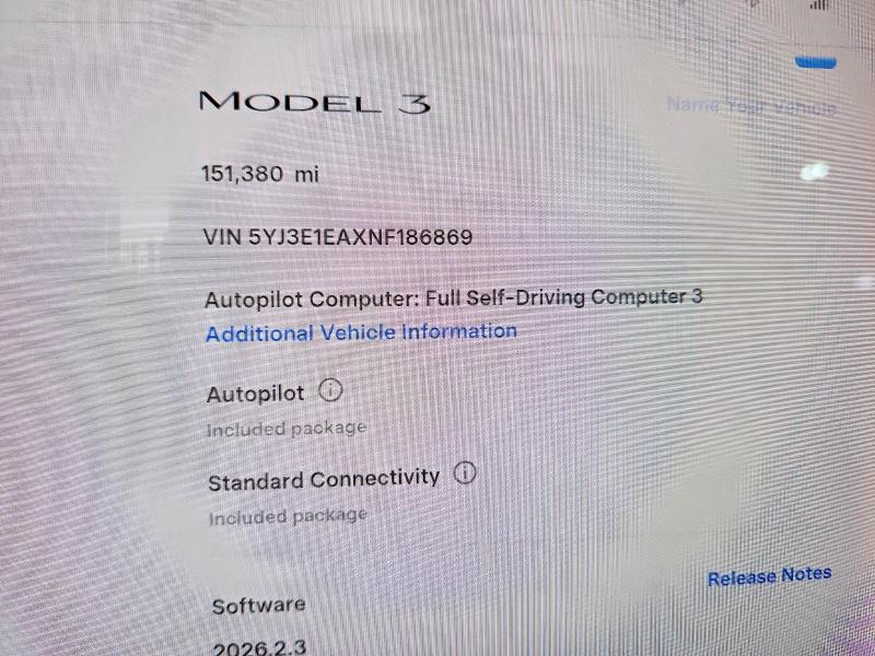 50182906 :رقم المزاد ، 5YJ3E1EAXNF186869 vin ، 2022 Tesla Model 3 مزاد بيع