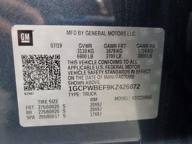 2019 Chevrolet Silverado მანქანა იყიდება აუქციონზე, vin: 1GCPWBEF9KZ426872, აუქციონის ნომერი: 49594566