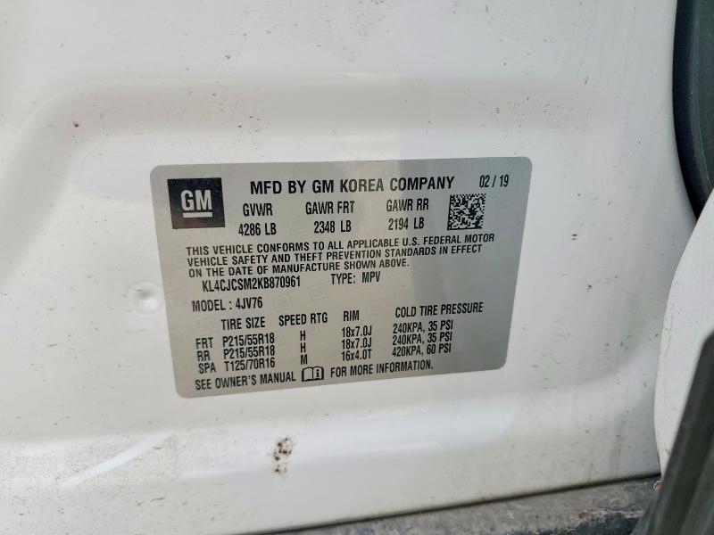 2019 Buick Encore მანქანა იყიდება აუქციონზე, vin: KL4CJCSM2KB870961, აუქციონის ნომერი: 50632256