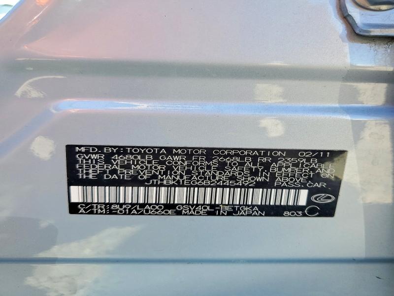 Aukcja sprzedaży 2011 Lexus Es, vin: JTHBK1EG6B2445492, numer aukcji: 50790186
