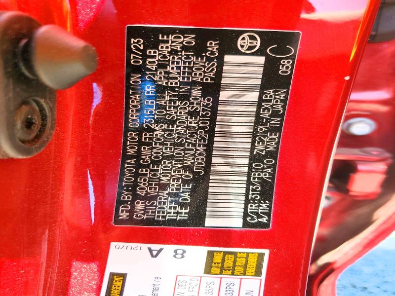 Aukcja sprzedaży 2023 Toyota Corolla Hybrid, vin: JTDBCMFE2PJ013735, numer aukcji: 51342336