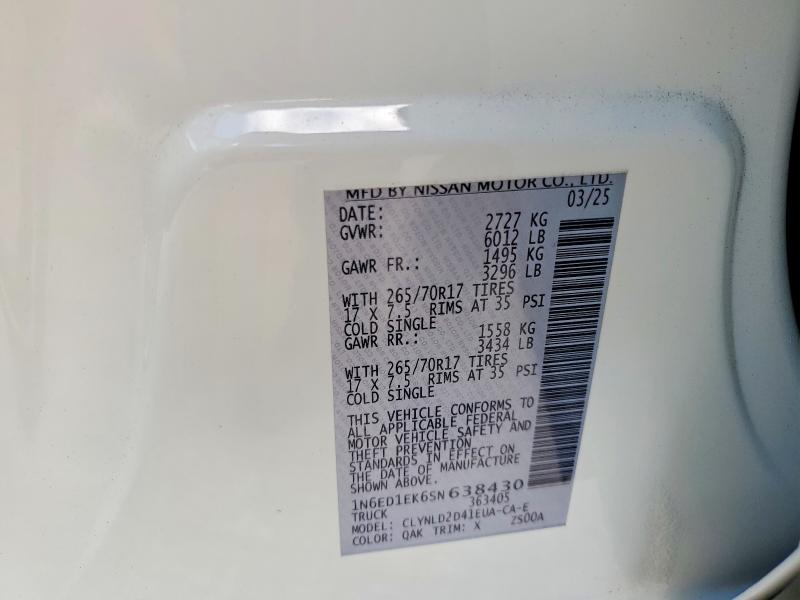 2025 Nissan Frontier მანქანა იყიდება აუქციონზე, vin: 1N6ED1EK6SN638430, აუქციონის ნომერი: 48435696