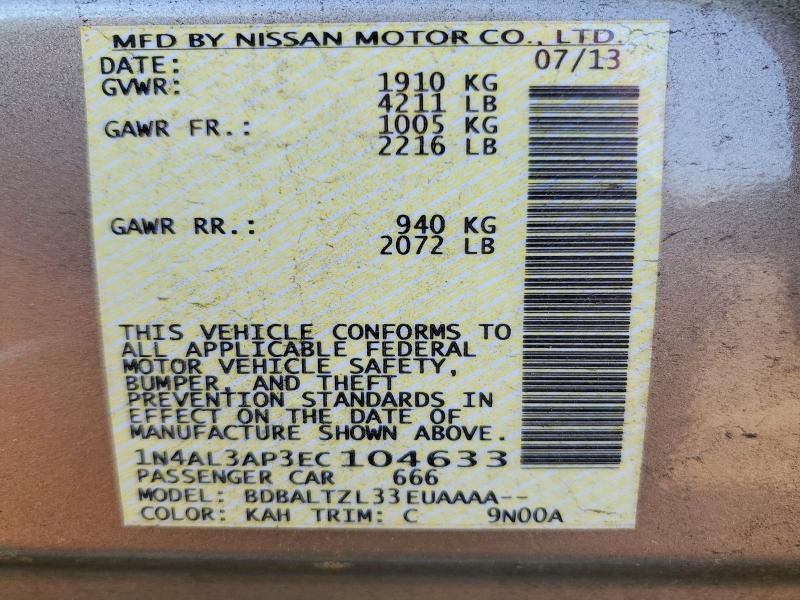 Продаж на аукціоні авто 2014 Nissan Altima, vin: 1N4AL3AP3EC104633, номер лоту: 51004066