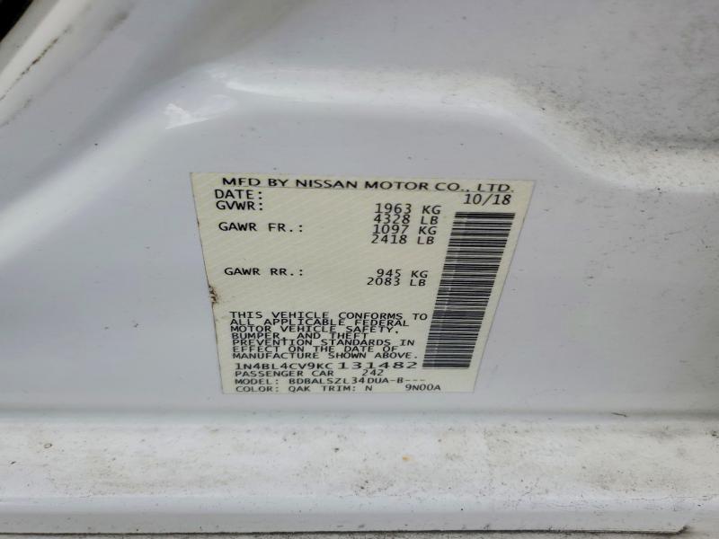 2019 Nissan Altima მანქანა იყიდება აუქციონზე, vin: 1N4BL4CV9KC131482, აუქციონის ნომერი: 48659226