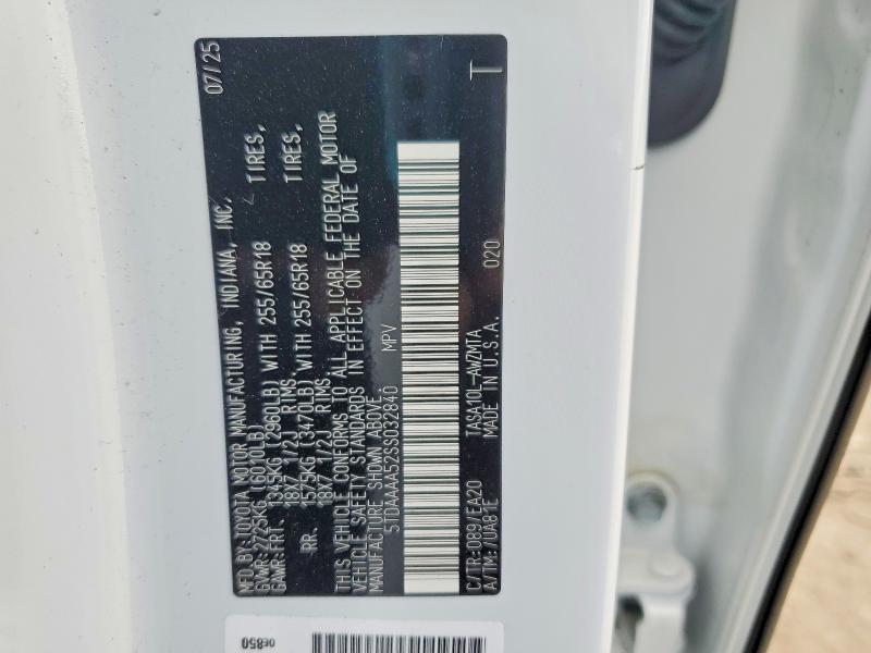 2025 Toyota Grand Highlander მანქანა იყიდება აუქციონზე, vin: 5TDAAAA52SS032840, აუქციონის ნომერი: 50800036