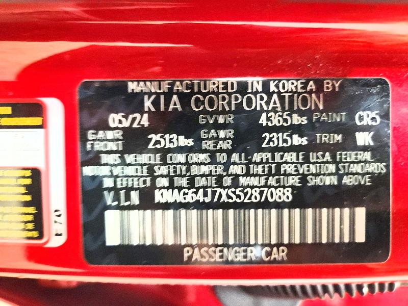 Aukcja sprzedaży 2025 Kia K5, vin: KNAG64J7XS5287088, numer aukcji: 50715556