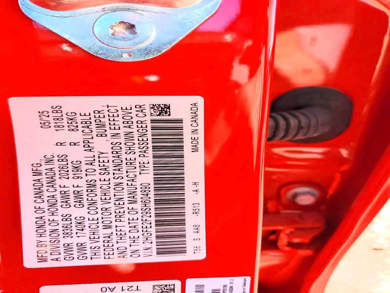 50065476 :رقم المزاد ، 2HGFE2F29SH604890 vin ، 2025 Honda Civic مزاد بيع