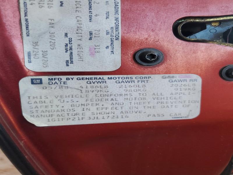 1988 Chevrolet Camaro მანქანა იყიდება აუქციონზე, vin: 1G1FP21F3JL172116, აუქციონის ნომერი: 50175336