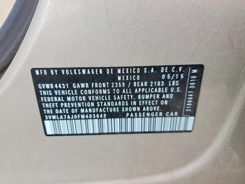 49471956 :رقم المزاد ، 3VWLA7AJ0FM403649 vin ، 2015 Volkswagen Jetta مزاد بيع