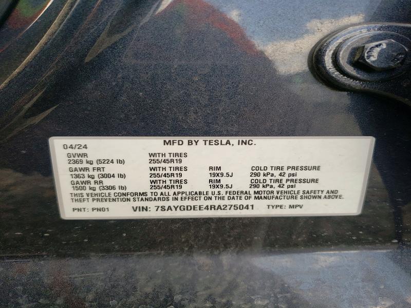 Продажа на аукционе авто 2024 Tesla Model Y, vin: 7SAYGDEE4RA275041, номер лота: 49058916