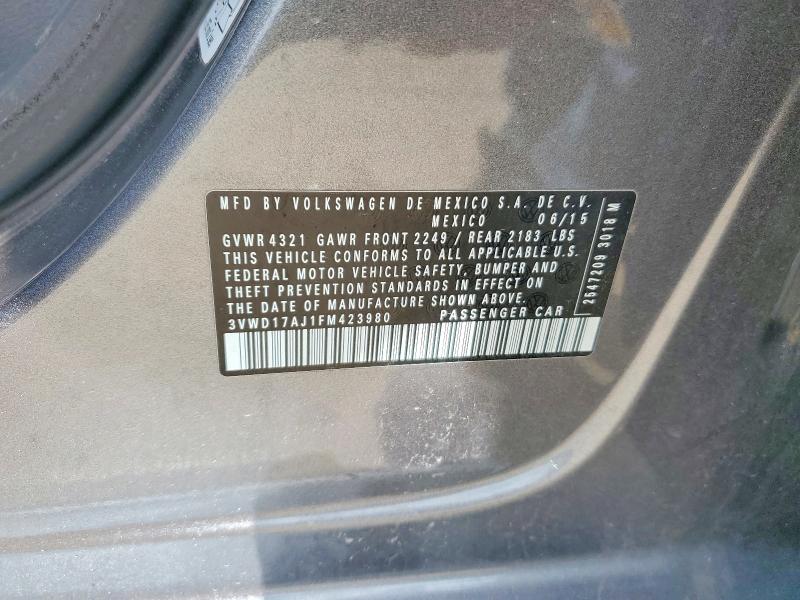 48851446 :رقم المزاد ، 3VWD17AJ1FM423980 vin ، 2015 Volkswagen Jetta مزاد بيع