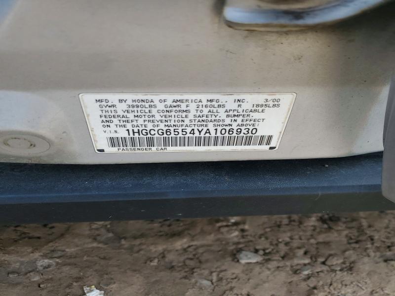 Продаж на аукціоні авто 2000 Honda Accord, vin: 1HGCG6554YA106930, номер лоту: 49443686