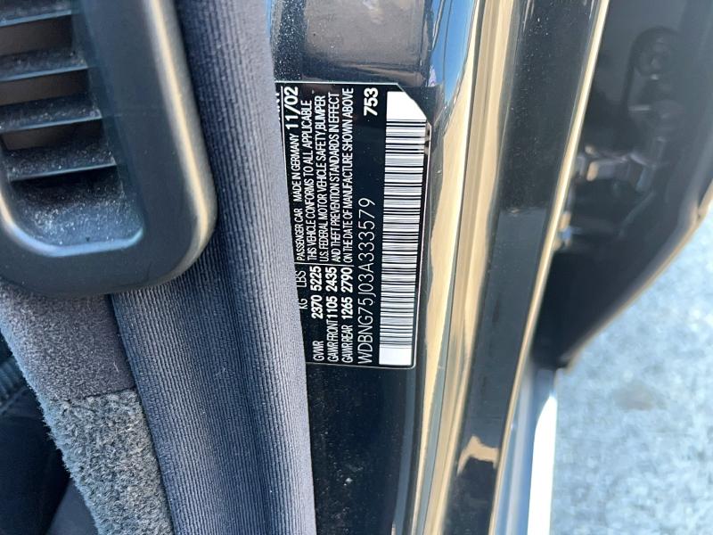 49586856 :رقم المزاد ، WDBNG75J03A333579 vin ، 2003 Mercedes-benz S مزاد بيع