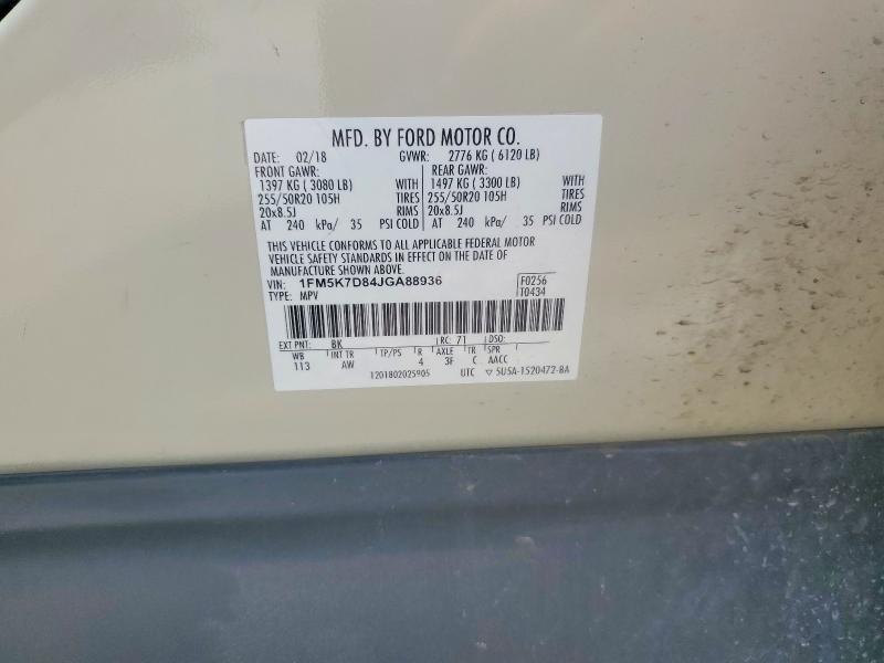 49625236 :رقم المزاد ، 1FM5K7D84JGA88936 vin ، 2018 Ford Explorer مزاد بيع