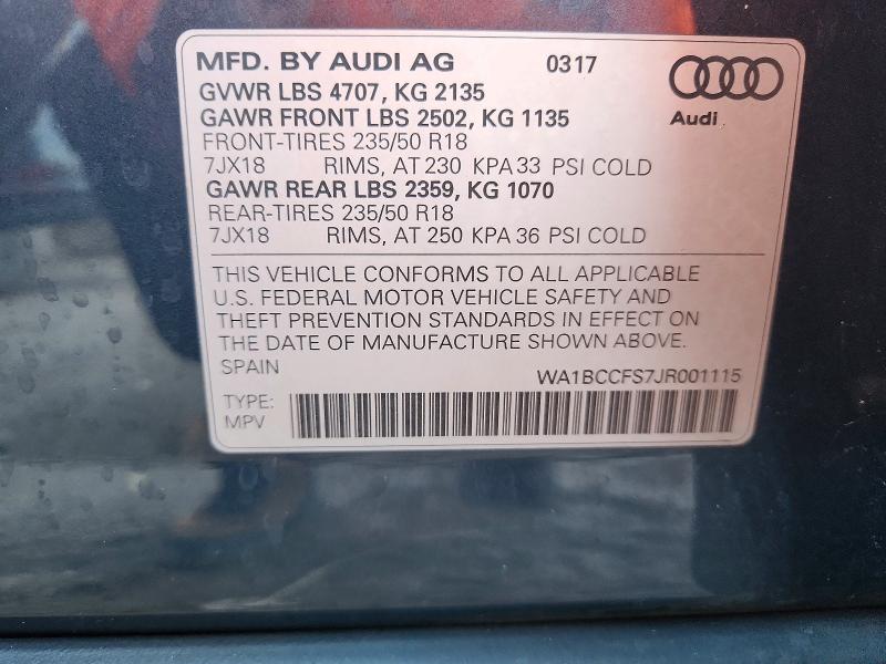 Продажа на аукционе авто 2018 Audi Q3, vin: WA1BCCFS7JR001115, номер лота: 48648416