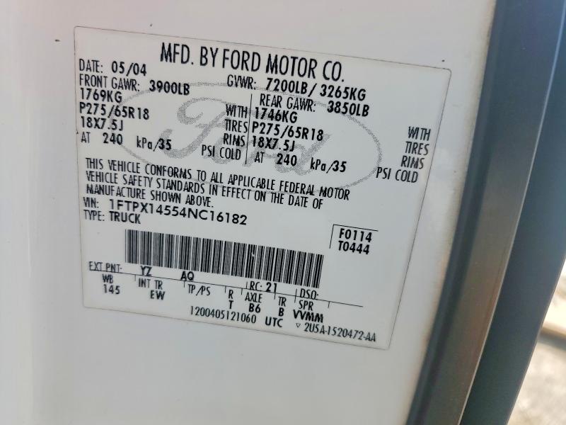 2004 Ford F150 მანქანა იყიდება აუქციონზე, vin: 1FTPX14554NC16182, აუქციონის ნომერი: 51123906