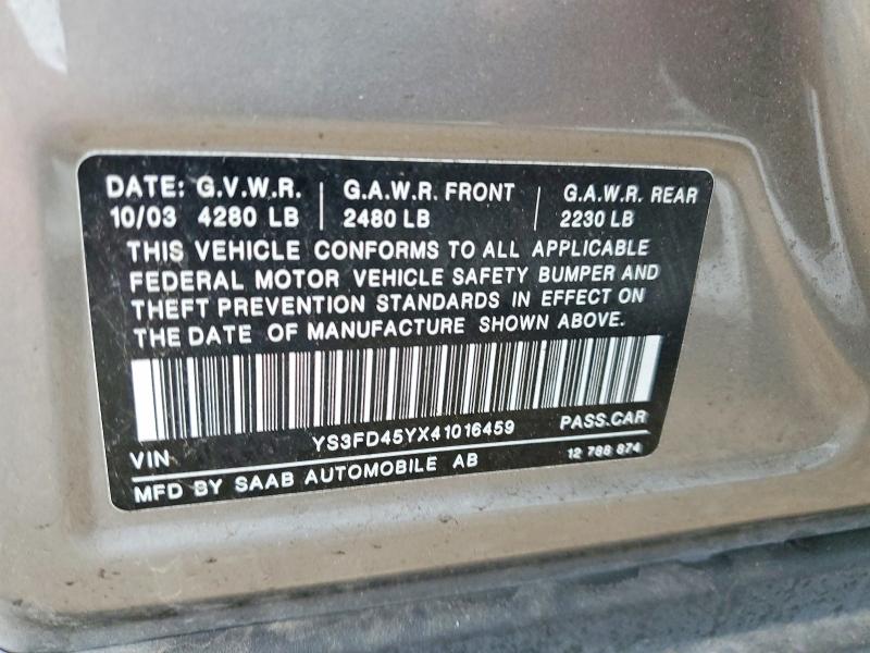 47755556 :رقم المزاد ، YS3FD45YX41016459 vin ، 2004 Saab 9-3 مزاد بيع