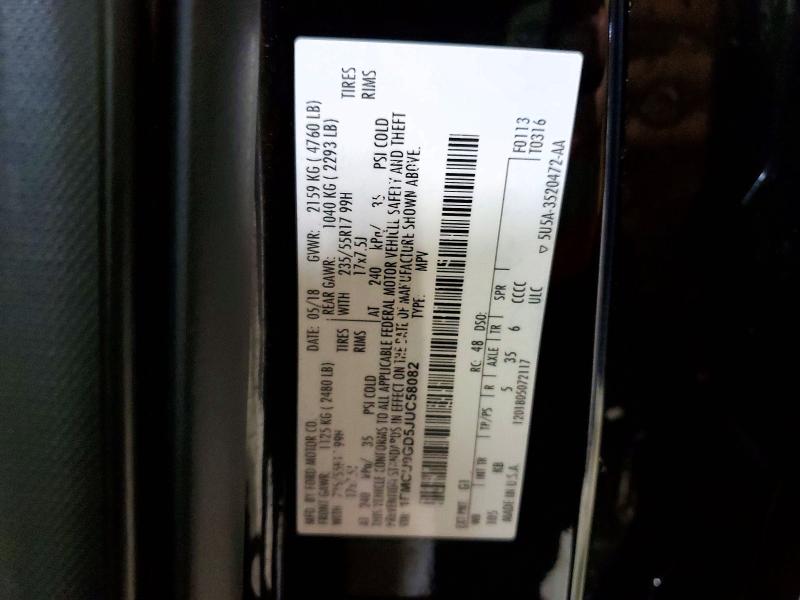 48416026 :رقم المزاد ، 1FMCU9GD5JUC58082 vin ، 2018 Ford Escape مزاد بيع