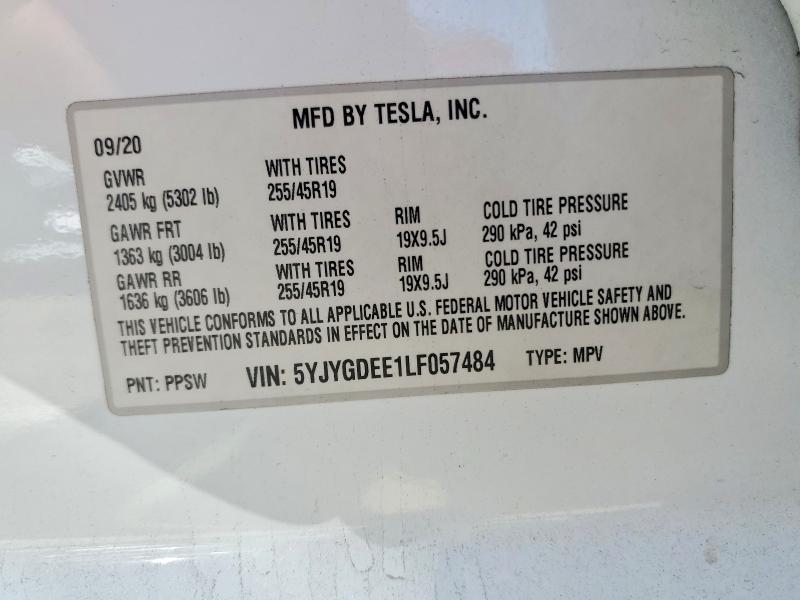 Aukcja sprzedaży 2020 Tesla Model Y, vin: 5YJYGDEE1LF057484, numer aukcji: 50160826