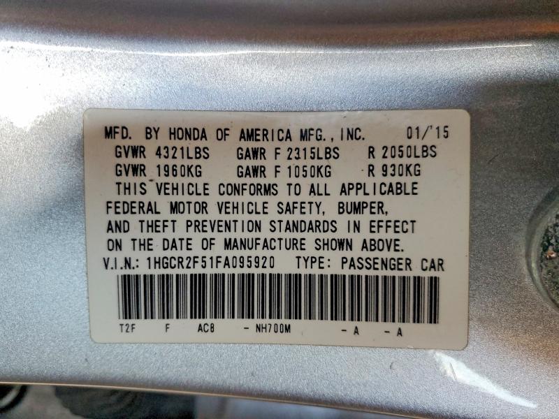 Продаж на аукціоні авто 2015 Honda Accord, vin: 1HGCR2F51FA095920, номер лоту: 50394256