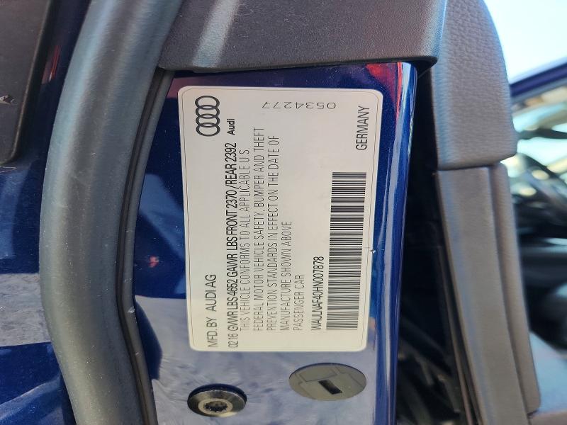 Продаж на аукціоні авто 2017 Audi A4, vin: WAULNAF40HN007878, номер лоту: 49882756