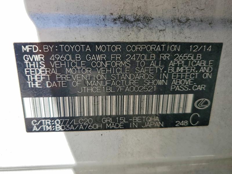 2015 Lexus Gs მანქანა იყიდება აუქციონზე, vin: JTHCE1BL7FA002521, აუქციონის ნომერი: 50440916