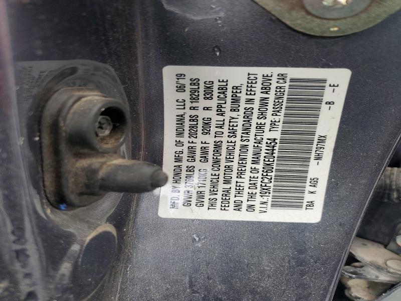 2019 Honda Civic მანქანა იყიდება აუქციონზე, vin: 19XFC2F60KE044454, აუქციონის ნომერი: 49434236