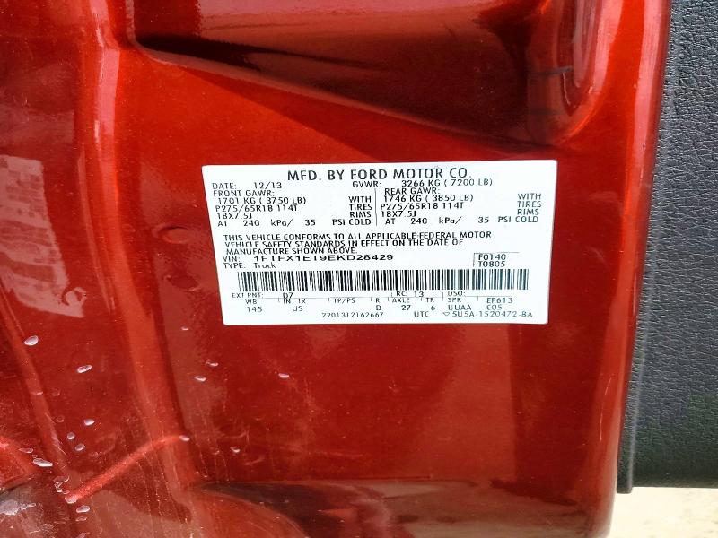 50617576 :رقم المزاد ، 1FTFX1ET9EKD28429 vin ، 2014 Ford F150 مزاد بيع