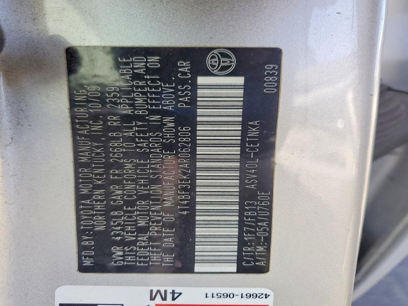 2010 Toyota Camry მანქანა იყიდება აუქციონზე, vin: 4T4BF3EK2AR062806, აუქციონის ნომერი: 48546896