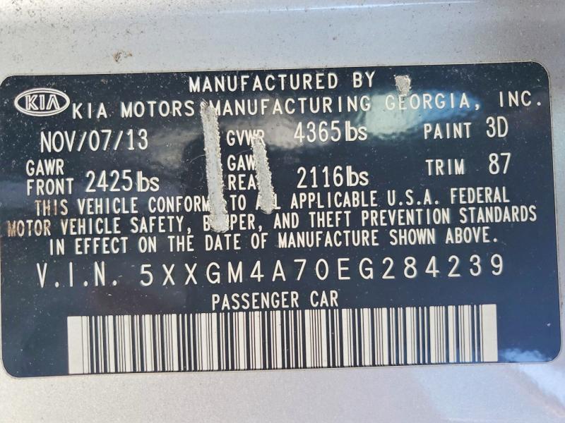 2014 Kia Optima მანქანა იყიდება აუქციონზე, vin: 5XXGM4A70EG284239, აუქციონის ნომერი: 48689536