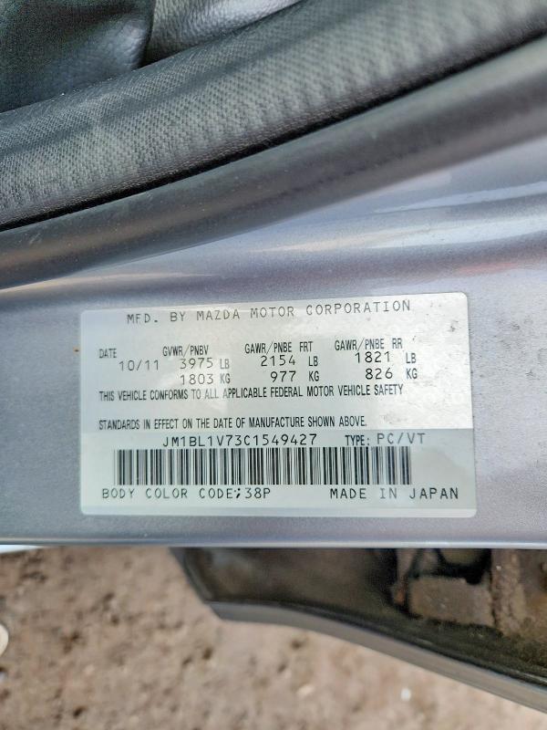 Aukcja sprzedaży 2012 Mazda 3, vin: JM1BL1V73C1549427, numer aukcji: 49849466