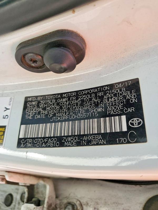 Продажа на аукционе авто 2017 Toyota Prius, vin: JTDKBRFU0H3557115, номер лота: 51974336