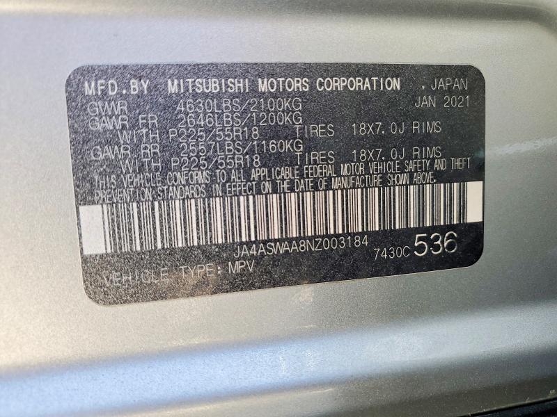 Aukcja sprzedaży 2022 Mitsubishi Eclipse Cross, vin: JA4ASWAA8NZ003184, numer aukcji: 51017816