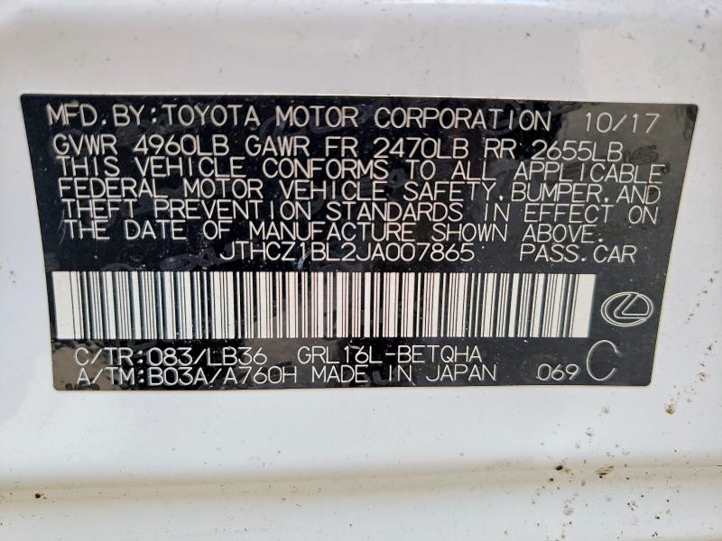 Aukcja sprzedaży 2018 Lexus Gs 350, vin: JTHCZ1BL2JA007865, numer aukcji: 49890666