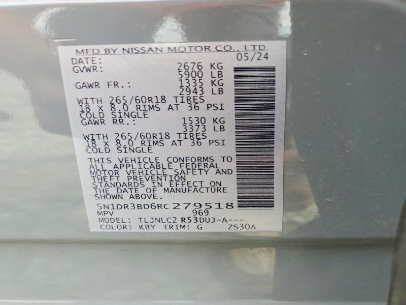 2024 Nissan Pathfinder მანქანა იყიდება აუქციონზე, vin: 5N1DR3BD6RC279518, აუქციონის ნომერი: 49716016