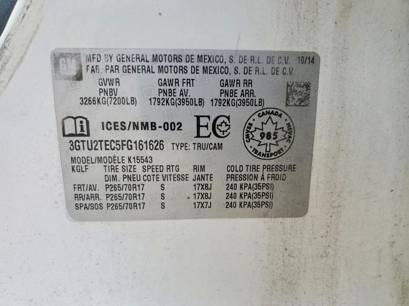 Продажа на аукционе авто 2015 Gmc Sierra, vin: 3GTU2TEC5FG161626, номер лота: 48343546