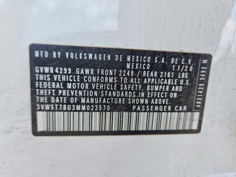 Продаж на аукціоні авто 2021 Volkswagen Jetta, vin: 3VW5T7BU3MM023570, номер лоту: 49649406