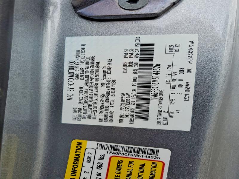 49290906 :رقم المزاد ، 1FA6P8CF6M5144526 vin ، 2021 Ford Mustang مزاد بيع