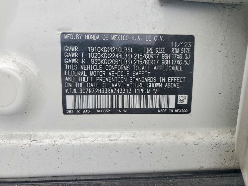 2024 Honda Hr-v მანქანა იყიდება აუქციონზე, vin: 3CZRZ2H33RM743313, აუქციონის ნომერი: 51568076