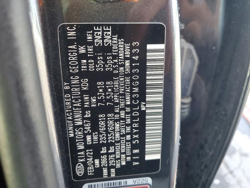 Aukcja sprzedaży 2021 Kia Sorento, vin: 5XYRLDLC3MG031433, numer aukcji: 52153606