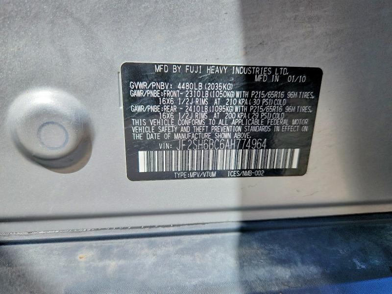 Продажа на аукционе авто 2010 Subaru Forester, vin: JF2SH6BC6AH774964, номер лота: 49395316