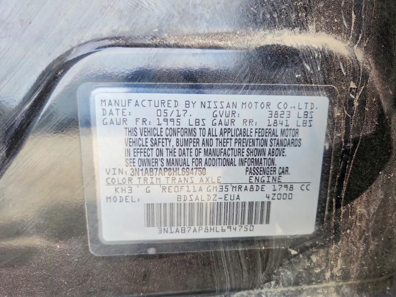 Продаж на аукціоні авто 2017 Nissan Sentra, vin: 3N1AB7AP8HL694750, номер лоту: 50116896