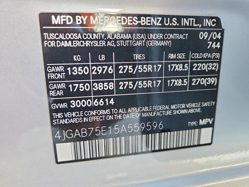 Продаж на аукціоні авто 2005 Mercedes-benz Ml, vin: 4JGAB75E15A559596, номер лоту: 51447096