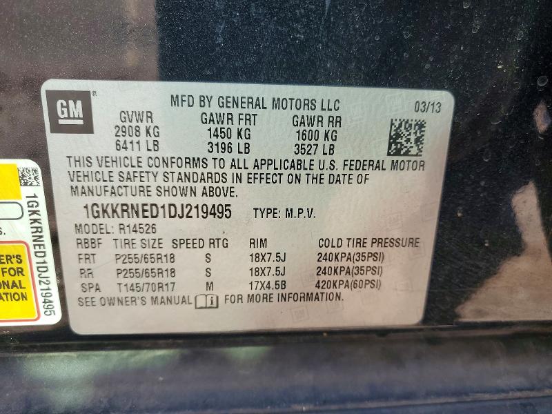 48655306 :رقم المزاد ، 1GKKRNED1DJ219495 vin ، 2013 Gmc Acadia مزاد بيع