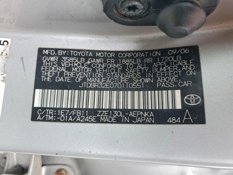 Продаж на аукціоні авто 2007 Toyota Corolla, vin: JTDBR32E070110551, номер лоту: 51542196