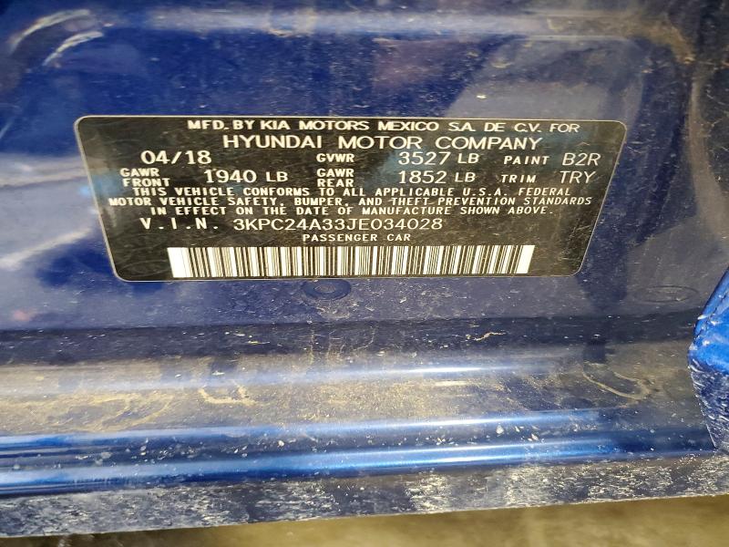 Продажа на аукционе авто 2018 Hyundai Accent, vin: 3KPC24A33JE034028, номер лота: 50222666
