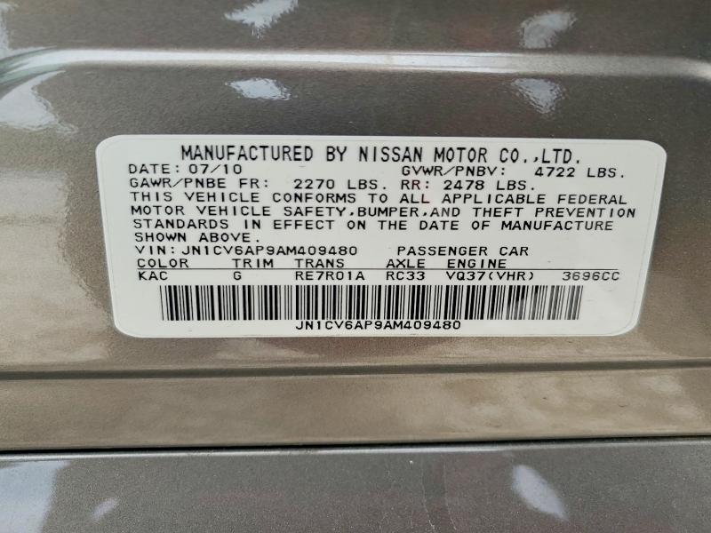 49996776 :رقم المزاد ، JN1CV6AP9AM409480 vin ، 2010 Infiniti G37 Sedan مزاد بيع