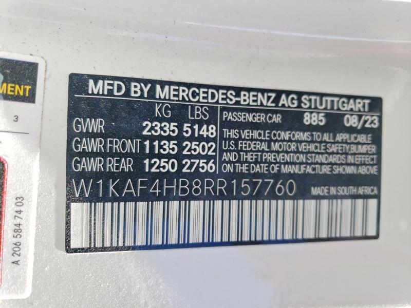Продажа на аукционе авто 2024 Mercedes-benz C, vin: W1KAF4HB8RR157760, номер лота: 50795206