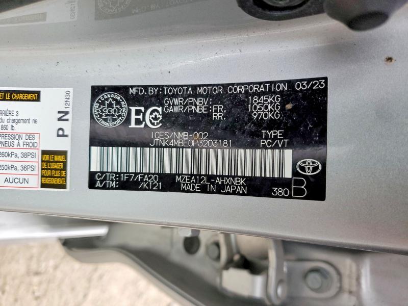 2023 Toyota Corolla მანქანა იყიდება აუქციონზე, vin: JTNK4MBE0P3203181, აუქციონის ნომერი: 49018506